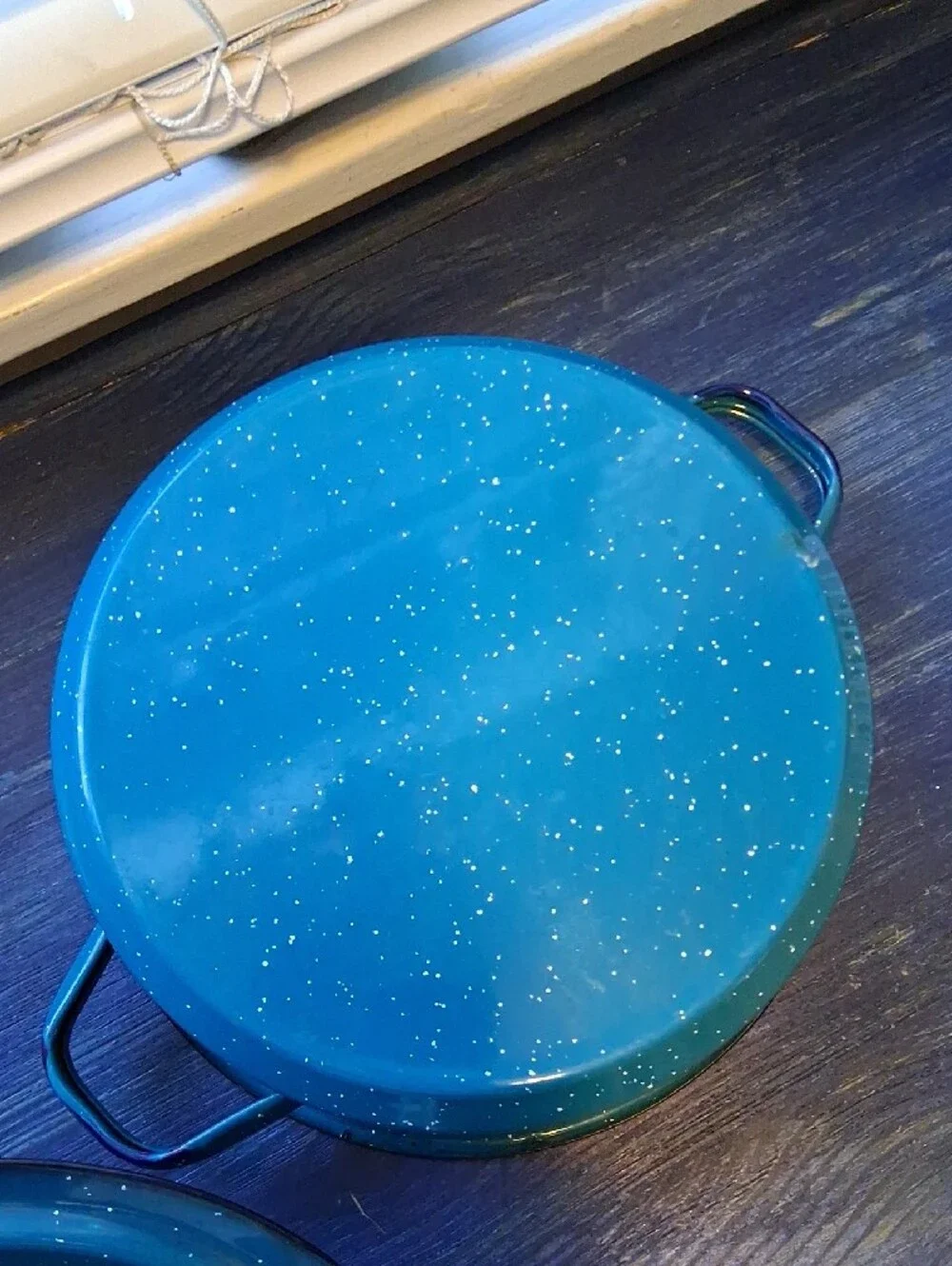Blue Enamel Covered Casserole Pot